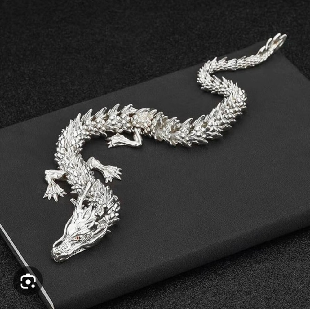 FUNSXBUG 13.8 Inch Chinese Feng Shui Dragon Statue Sculpture Figurine,Silver New